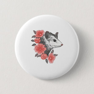 Badge Rond 5 Cm Possum Avec Fleurs