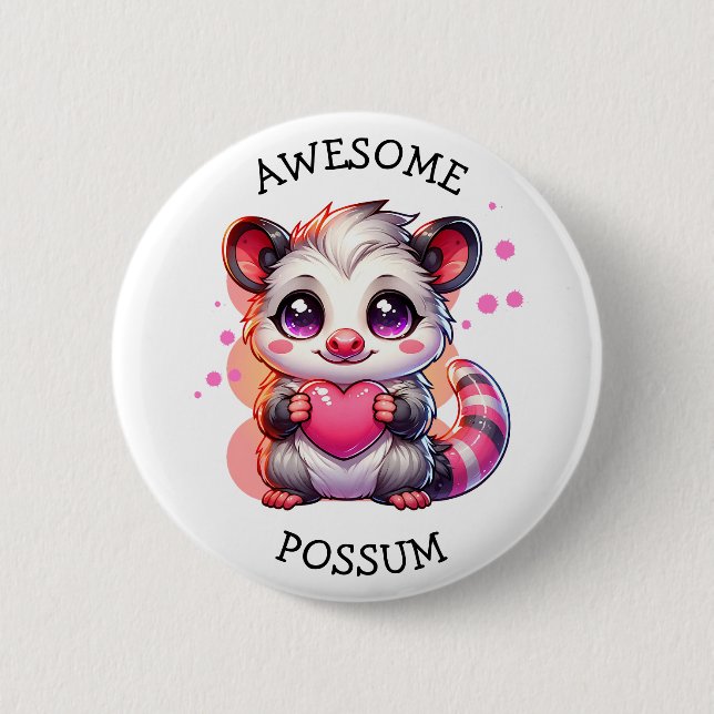Badge Rond 5 Cm Possum génial | Opossum de dessin mignon (Devant)