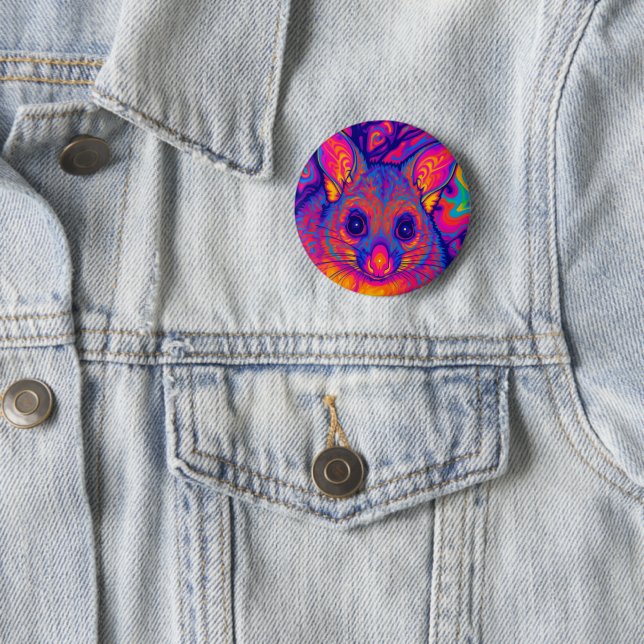 Badge Rond 5 Cm possums australien queue touffue psychédélique (En situation)