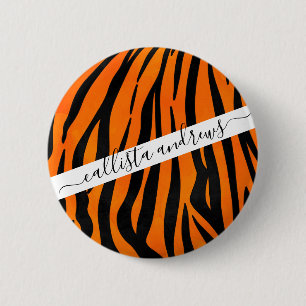 Badge Rond 5 Cm Poster de animal de bandes de tigres noirs orange 