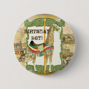 Badge Rond 5 Cm Poster de cirque vintage, Giraffe Boy Fête d'anniv
