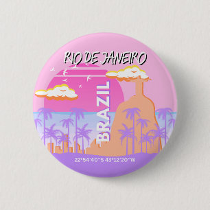 Badge Rond 5 Cm Poster rose de Rio de Janeiro Brésil Travel Art