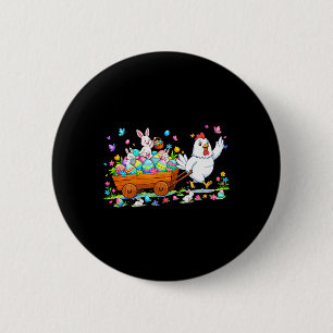 Badge Rond 5 Cm Poule portant des œufs de Pâques en chocolat Lapin