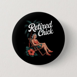 Badge Rond 5 Cm Poule retraitée drôle de vacances à la plage Sarca