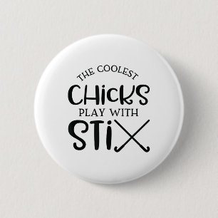Badge Rond 5 Cm Poules De Fac Avec Des Sticks Jouent Au Hockey Sur