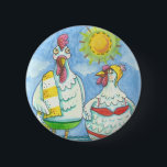 Badge Rond 5 Cm POULET DE LA MER, BOUTON DE DESSIN AMUSANT *Rond<br><div class="desc">Poulets S'Amusant Au Soleil. ROOSTER & HEN BOUTON Round *Personnaliser,  Taille Susan Brack</div>