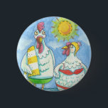Badge Rond 5 Cm POULET DE LA MER, BOUTON DE DESSIN AMUSANT *Rond<br><div class="desc">Poulets S'Amusant Au Soleil. ROOSTER & HEN BOUTON Round *Personnaliser,  Taille Susan Brack</div>
