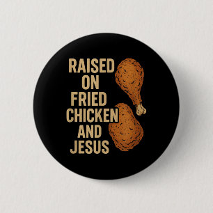 Badge Rond 5 Cm Poulet Frit & Jésus Vie Chrétienne Country S