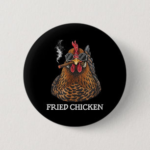 Badge Rond 5 Cm Poulet Frit qui Fume Mème de Weed Drôle de Fumeur 