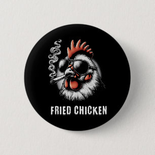 Badge Rond 5 Cm Poulet frit Sungles fumant de l'herbe Funny