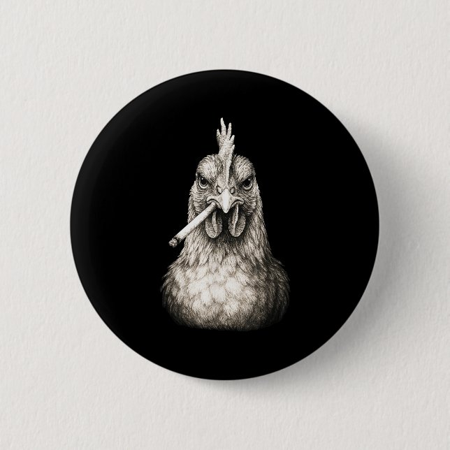 Badge Rond 5 Cm Poulet fumant cigarette drôle Mème Génération Z Fe (Devant)