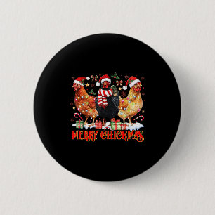 Badge Rond 5 Cm Poulet Noël Joyeux Chickmas Chapeau de Père Noël F