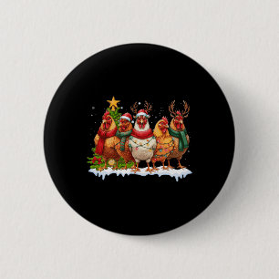 Badge Rond 5 Cm Poulet Noël Lumières Ferme Animal Mignonne Noël Ho