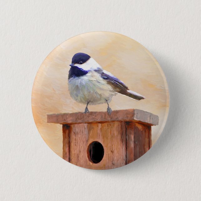 Badge Rond 5 Cm Poulet sur la peinture d'oiseaux Art original (Devant)