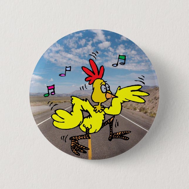 Badge Rond 5 Cm Poulet traversant la route (Devant)