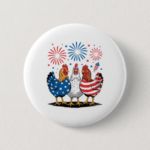 Badge Rond 5 Cm Poulets Patriotes Drôles Drapeau Usa 4 Juillet Chi