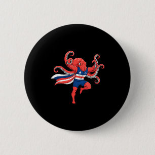 Badge Rond 5 Cm Poulpe drôle super-héros patriotique capitaine mus