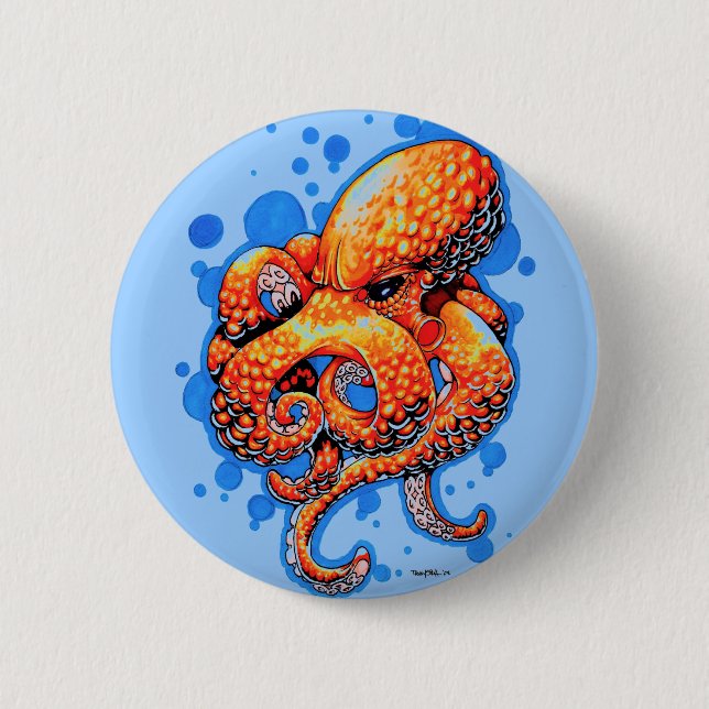 Badge Rond 5 Cm poulpe orange (Devant)