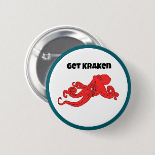 Badge Rond 5 Cm Poulpe Rouge de Style Rétro Amusant Kraken Dessin