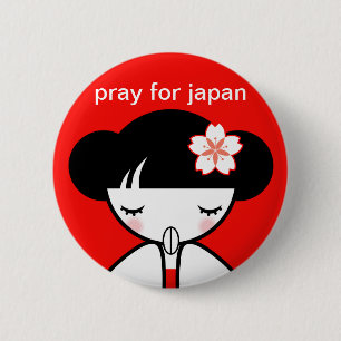 Badge Rond 5 Cm Poupée Kokeshi pour prier pour le Japon