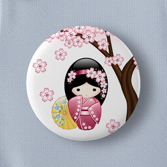 Badge Rond 5 Cm Poupée Kokeshi Printemps - Cute Japonaise Geisha G (Créateur téléchargé)