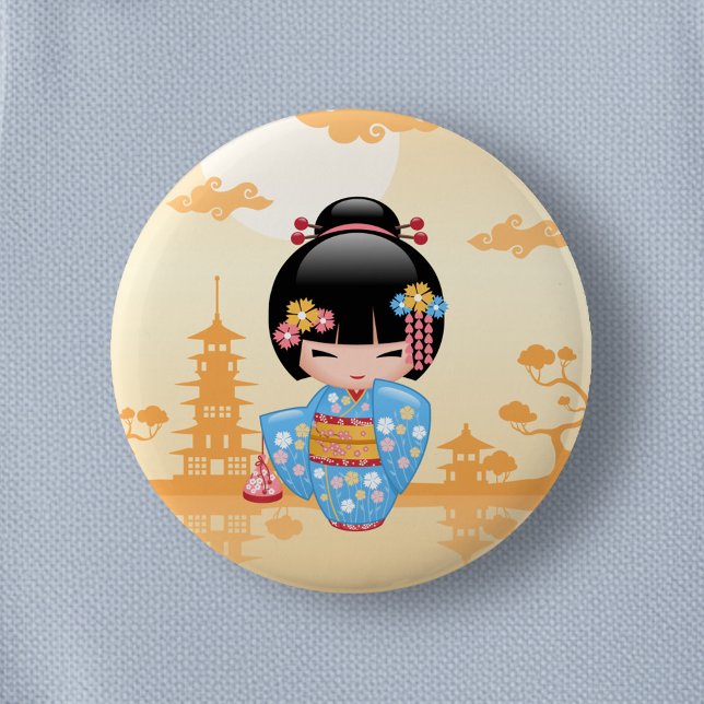 Badge Rond 5 Cm Poupée Maiko Kokeshi - Cute Japonaise Geisha Girl (Créateur téléchargé)