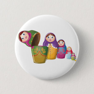Badge Rond 5 Cm Poupée Matriochka - Motif de poupées russes emboît