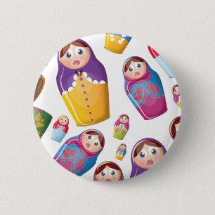 Badge Rond 5 Cm Poupée Matriochka - Motif de poupées russes emboît