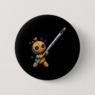 Badge Rond 5 Cm Poupée Vaudou Avec Épingles Mignonne Y Aiguille à
