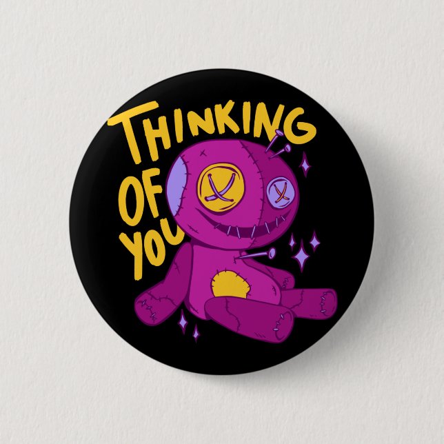 Badge Rond 5 Cm Poupée Vaudou - JE PENSE À TOI (Devant)