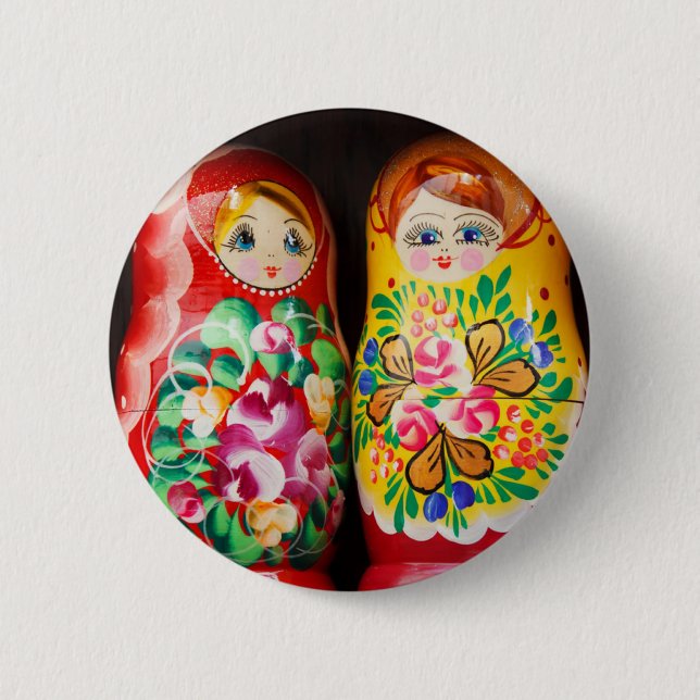 Badge Rond 5 Cm Poupées Matriochka Colorées (Devant)
