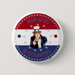 Badge Rond 5 Cm Pour Dieu et pays Oncle Sam