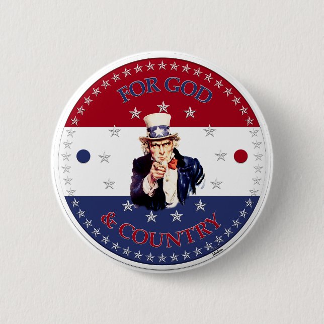 Badge Rond 5 Cm Pour Dieu et pays Oncle Sam (Devant)
