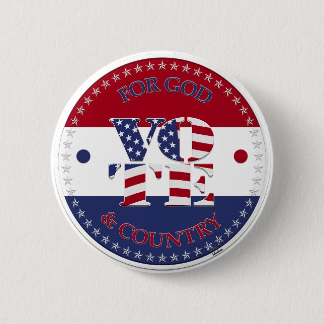 Badge Rond 5 Cm Pour Dieu et Pays USA Drapeau V O T E! (Devant)