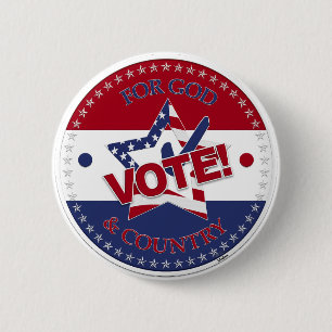 Badge Rond 5 Cm Pour Dieu et Pays VOTEZ ! Marque de vérification d