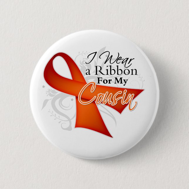 Badge Rond 5 Cm Pour Mon Cousin - Ruban Leucémie (Devant)