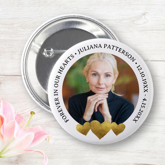 Badge Rond 5 Cm Pour toujours dans nos coeurs Gold Keepsaké Funera (Créateur téléchargé)