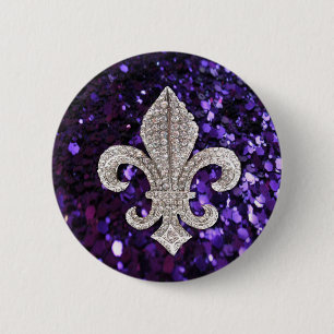 Badge Rond 5 Cm Pourpre de Fleur De Lis Sequins de bijou