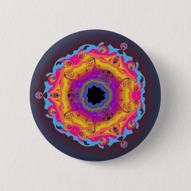 Badge Rond 5 Cm Pourpre de rose de jaune de mandala de fractale de (Devant)