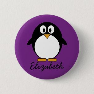 Badge Rond 5 Cm pourpre mignon de pingouin de bande dessinée