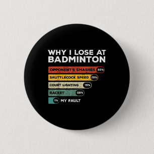Badge Rond 5 Cm Pourquoi je perds au badminton drôle