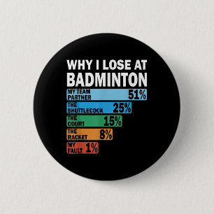 Badge Rond 5 Cm Pourquoi je perds au badminton drôle c'est ma faut