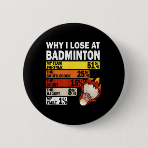 Badge Rond 5 Cm Pourquoi je perds au badminton drôle c'est ma faut
