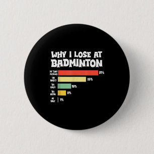 Badge Rond 5 Cm Pourquoi je perds au badminton Excuses drôles Vola