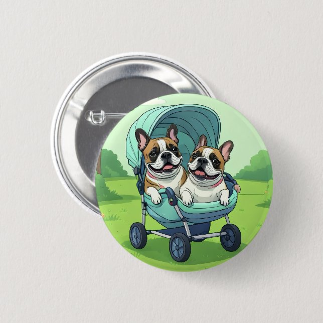 Badge Rond 5 Cm Poussette pour Bouledogue Français (Devant & derrière)