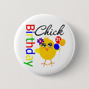 Badge Rond 5 Cm Poussin d'anniversaire 21 années