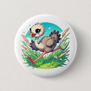 Badge Rond 5 Cm Poussin d'autruche adorable courant à travers un c