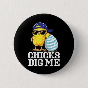Badge Rond 5 Cm Poussin de Pâques Creuse Moi Cool Chicken Sungles