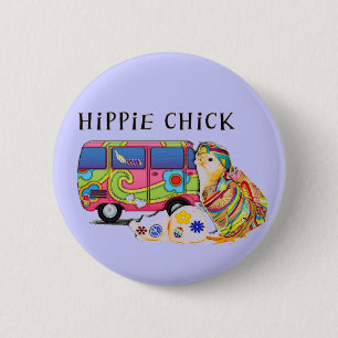 Badge Rond 5 Cm Poussin hippie