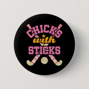 Badge Rond 5 Cm Poussins avec bâtons Field Hockey Femmes